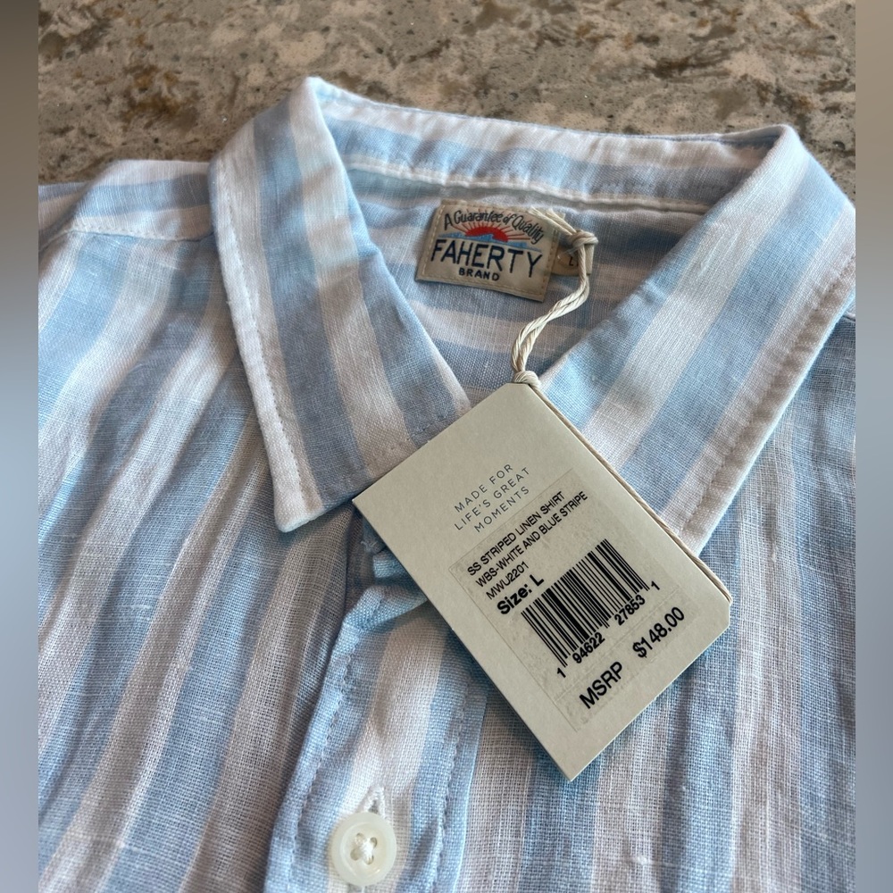 Faherty. Linen short sleeve button down. Size L. Never before worn.